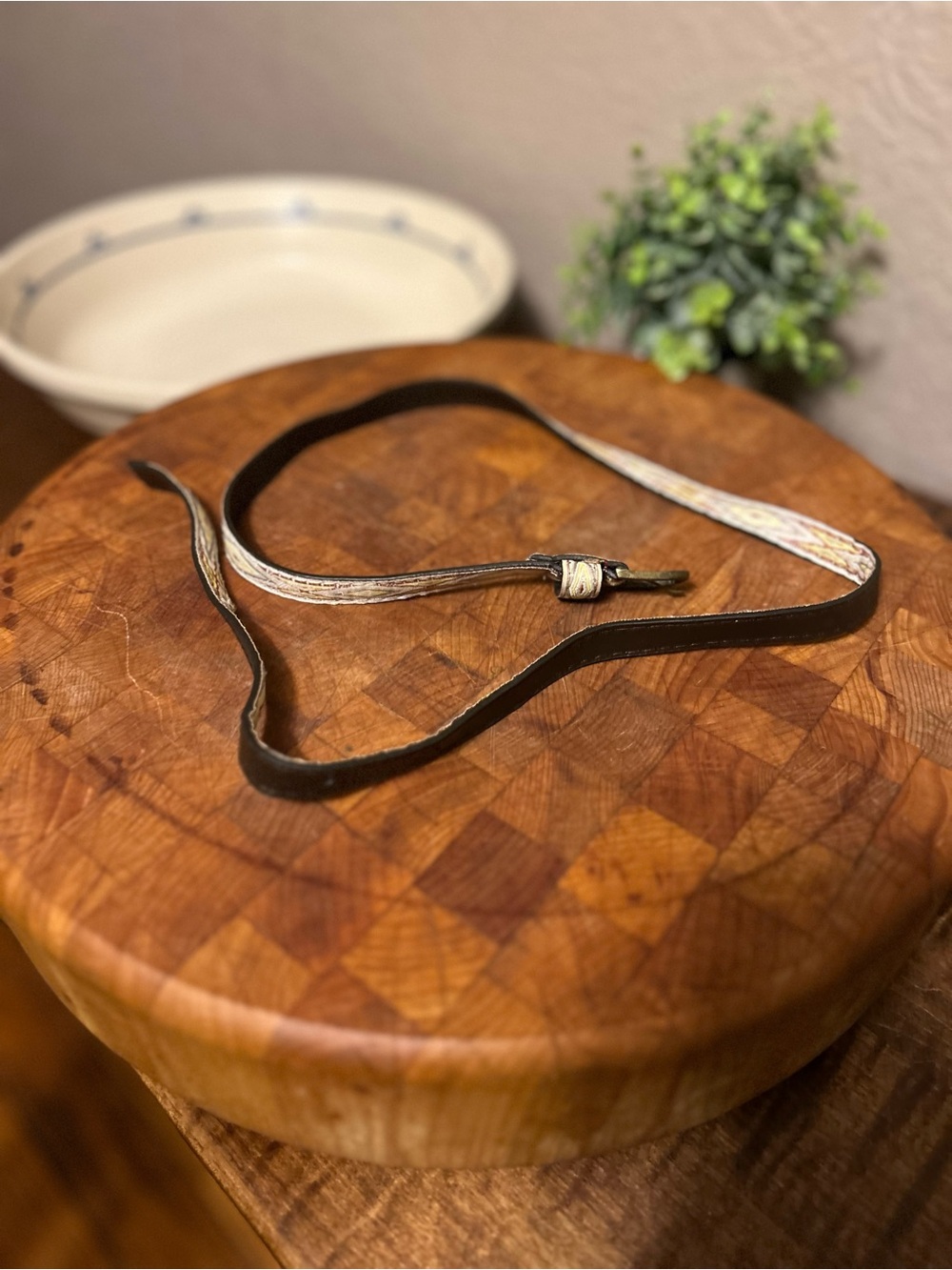 Brown Leather Belt with Cream Accent - Women's Accessory